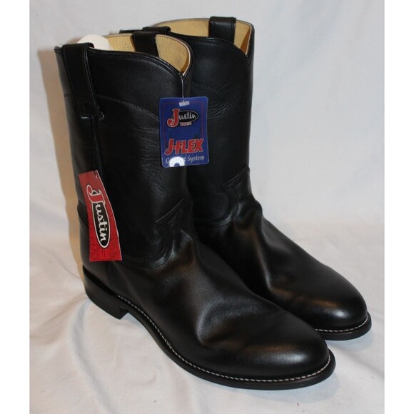 JUSTIN MEN'S JACKSON ROPER LEATHER COWBOY BOOTS BLACK SZ 11.5 EE WIDE NWT - Picture 3 of 6